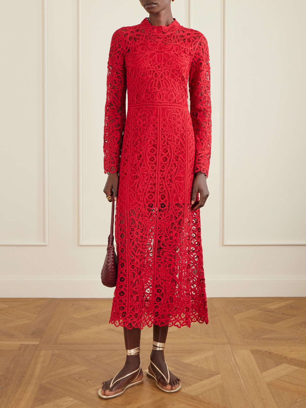 Adelina Guipure Lace Maxi Dress - Red