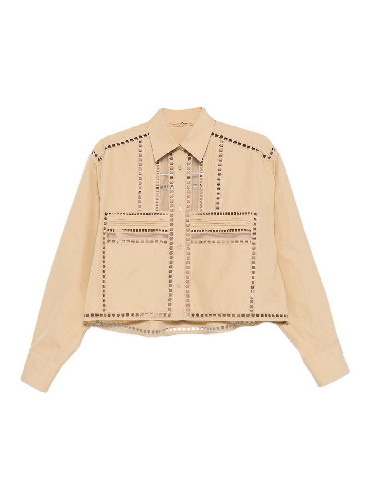 Cut-Out Detail Shirt In Beige Cotton
