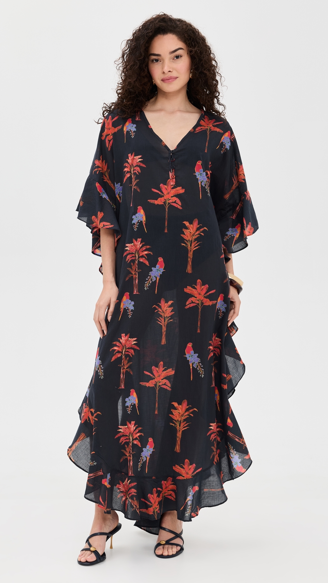 Marjorie Maxi Caftan Palm Forest Black One Size