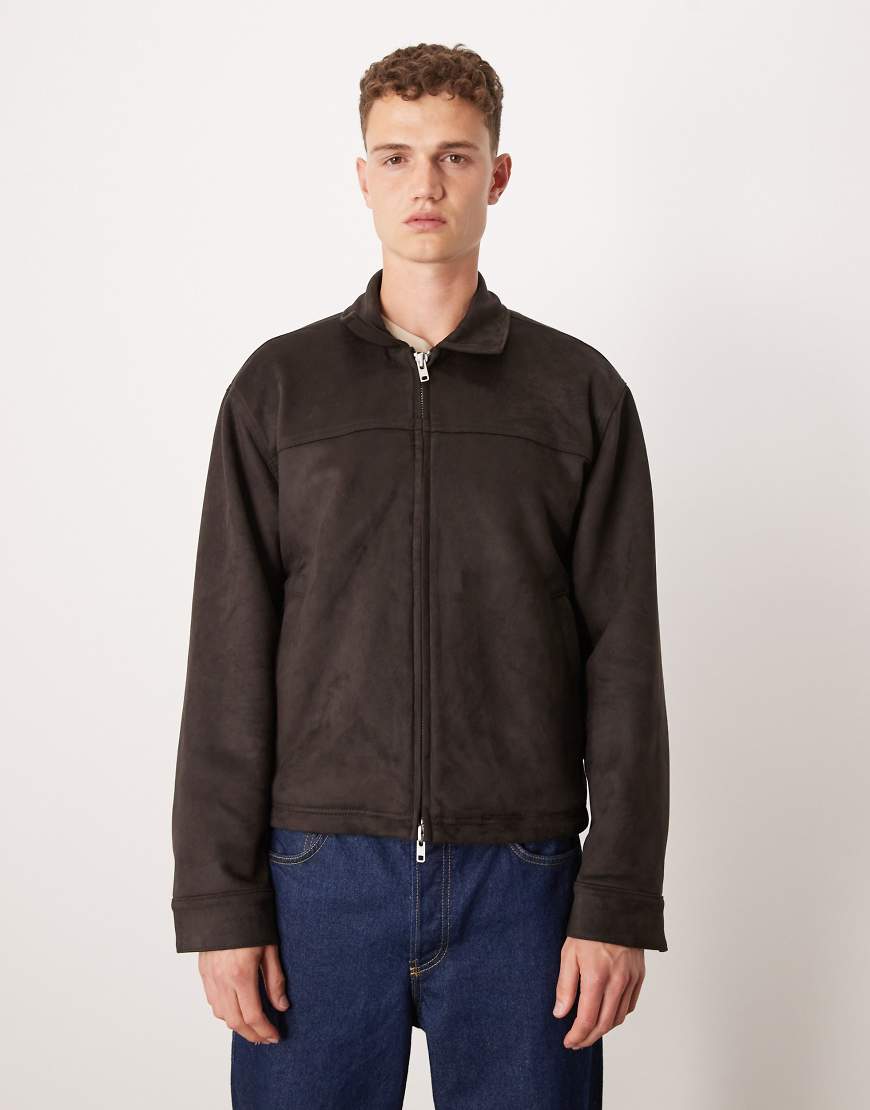 Lightweight cropped zip suede jacket in brown
