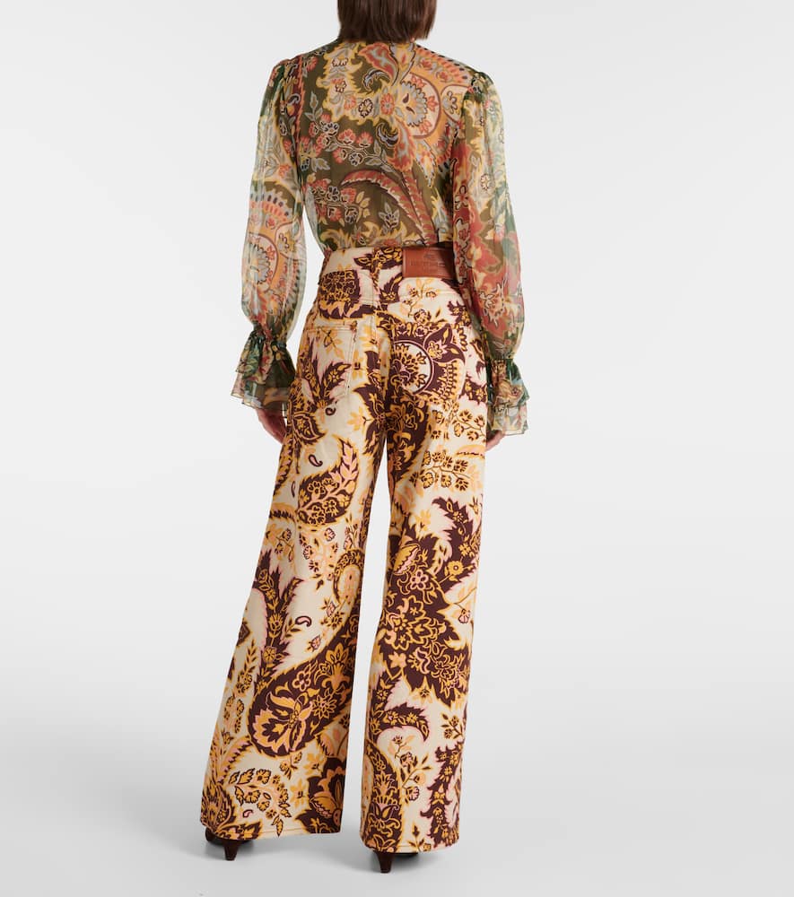 Floral high-rise wide-leg jeans