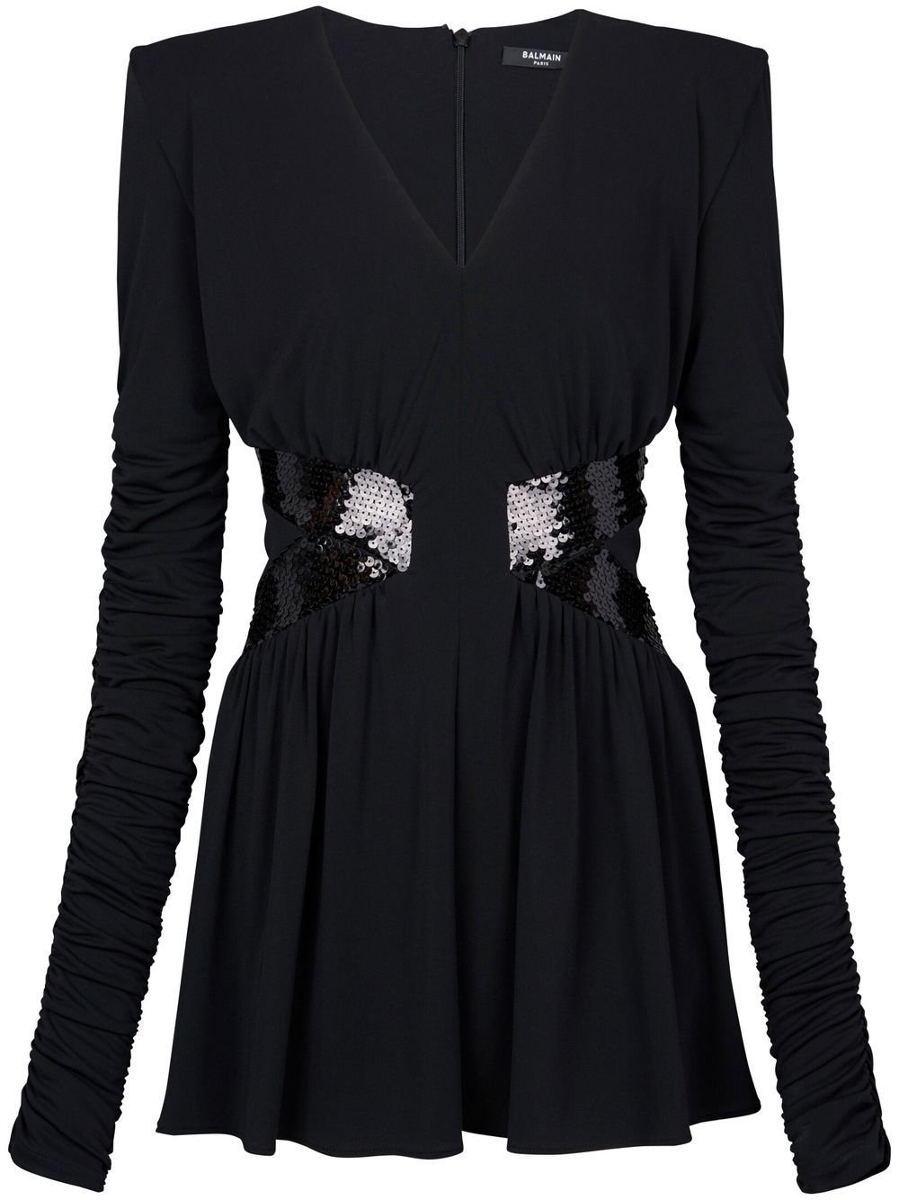 Sequin-embellished V-neck mini dress - Black
