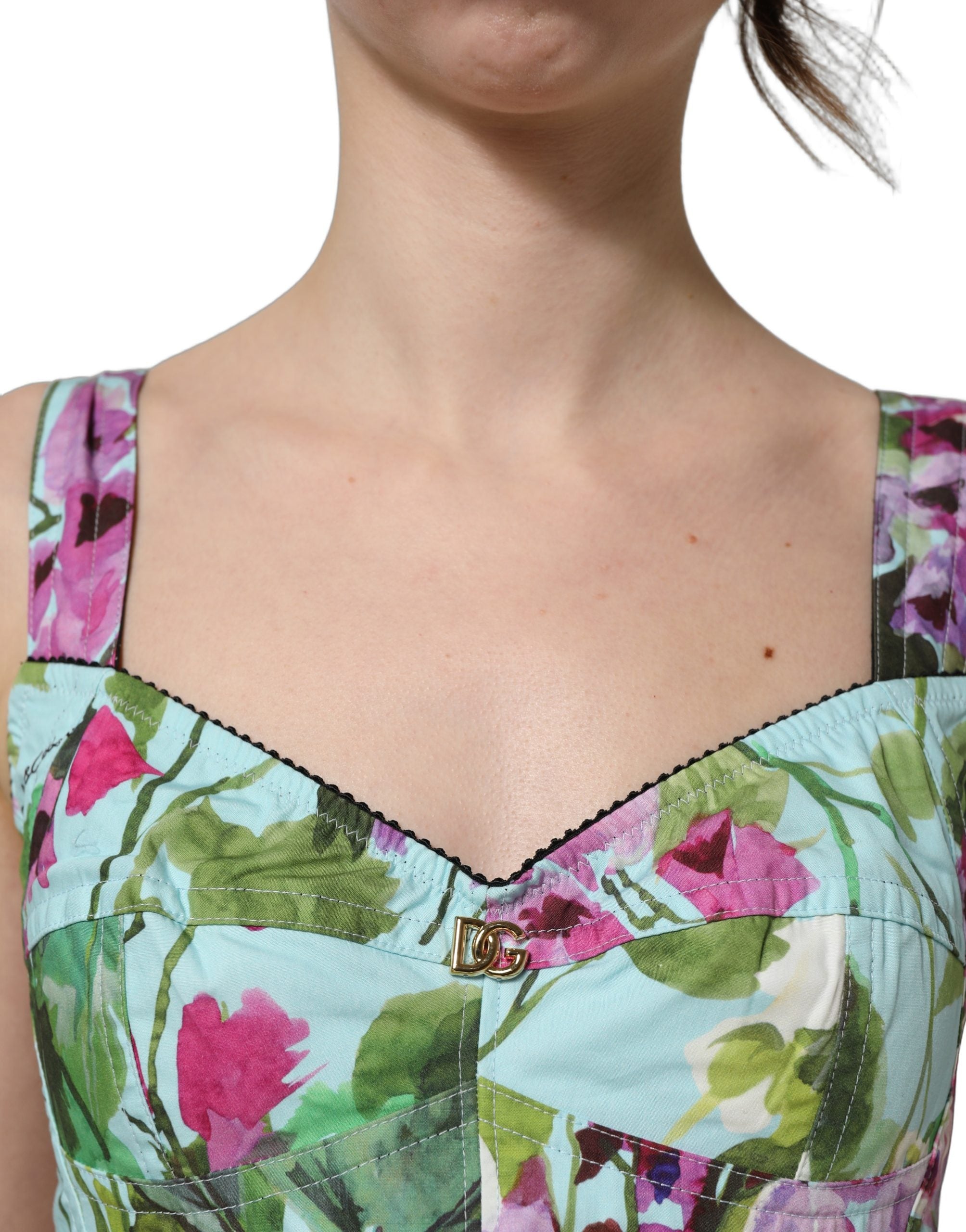 Floral Cropped Bustier Tank Top — Blue
