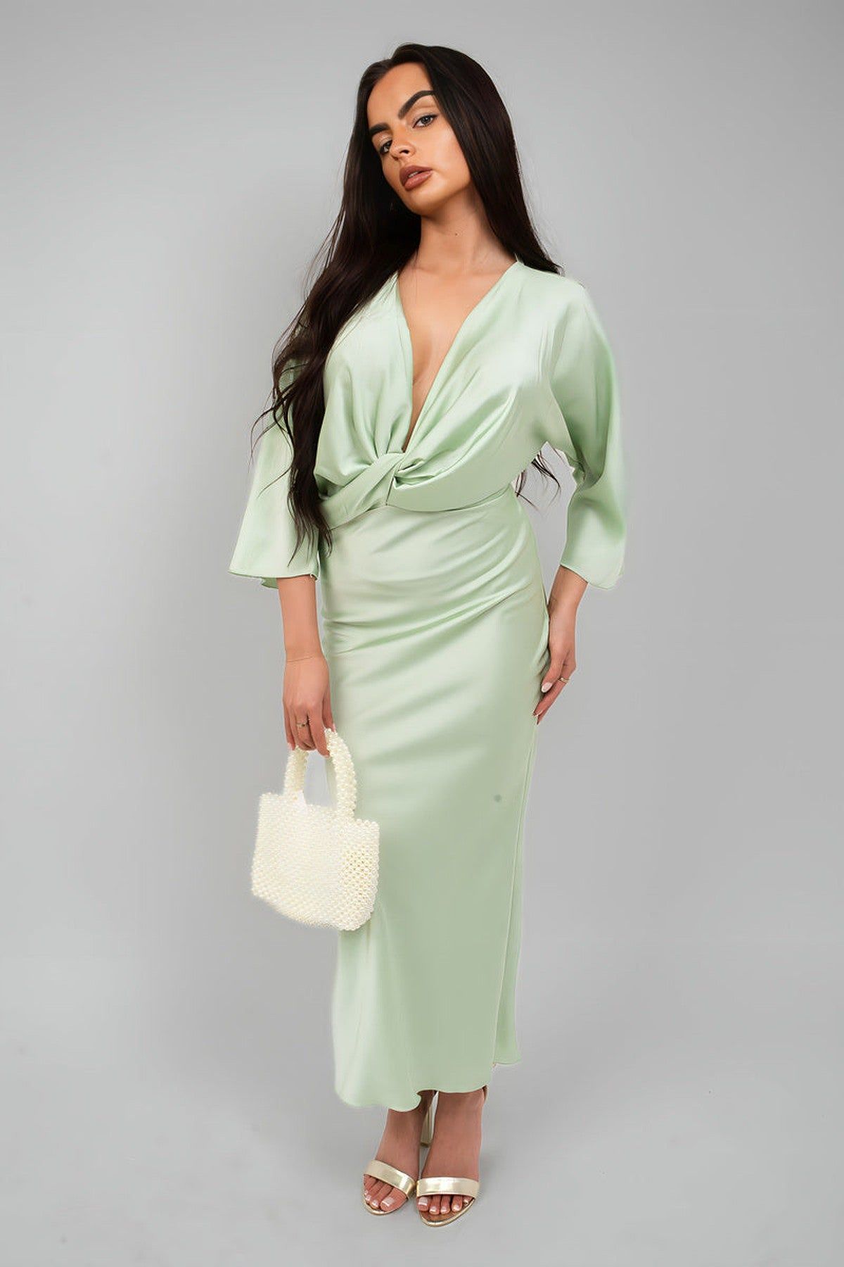 Ikrush Kylie V-Neck Twist Front Midi Dress In Magenta
