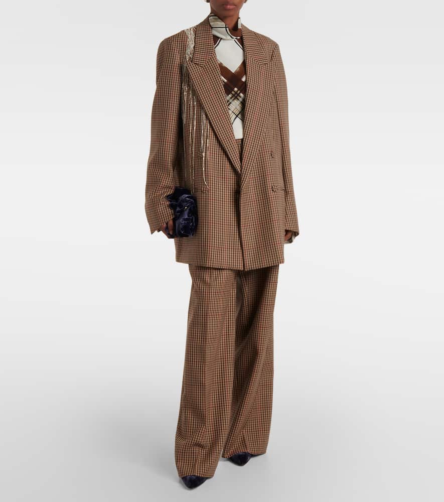 Checked wool wide-leg pants