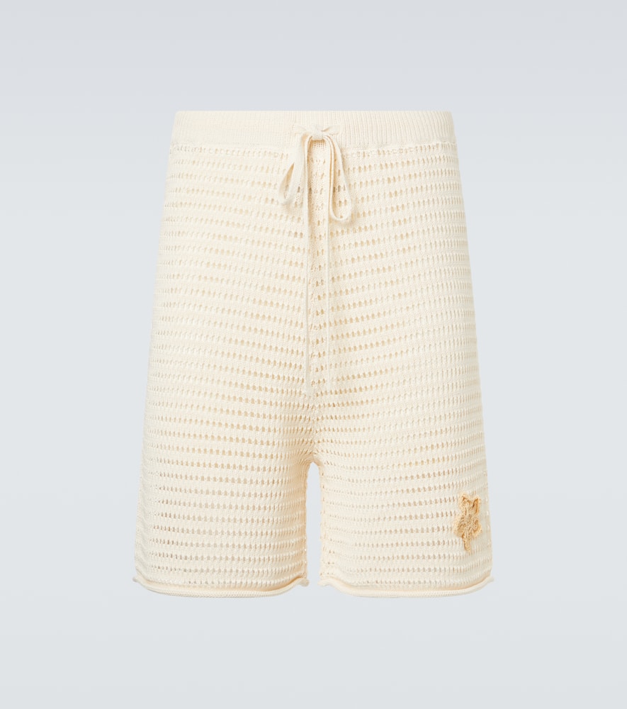 Crochet floral-appliqué open-knit Bermuda shorts
