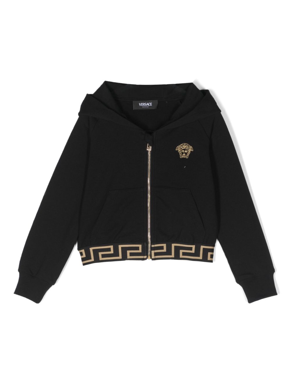 Medusa-embroidered zip-up hoodie - Black