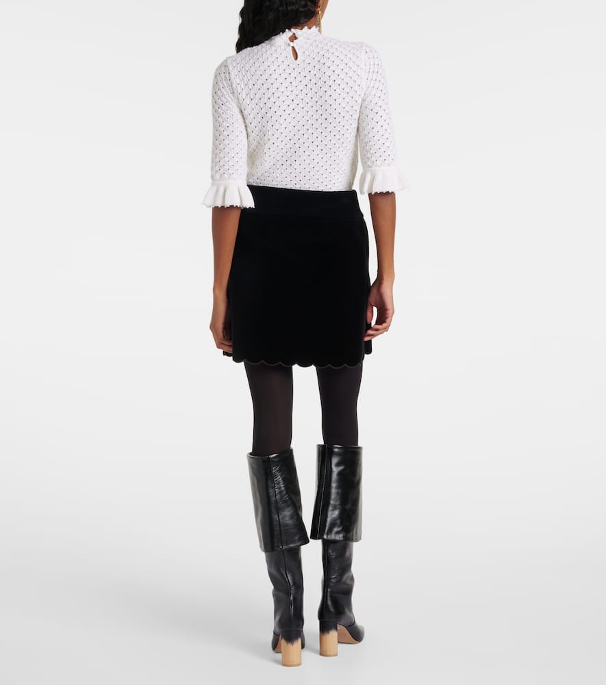 Chloé Scalloped cotton velvet miniskirt