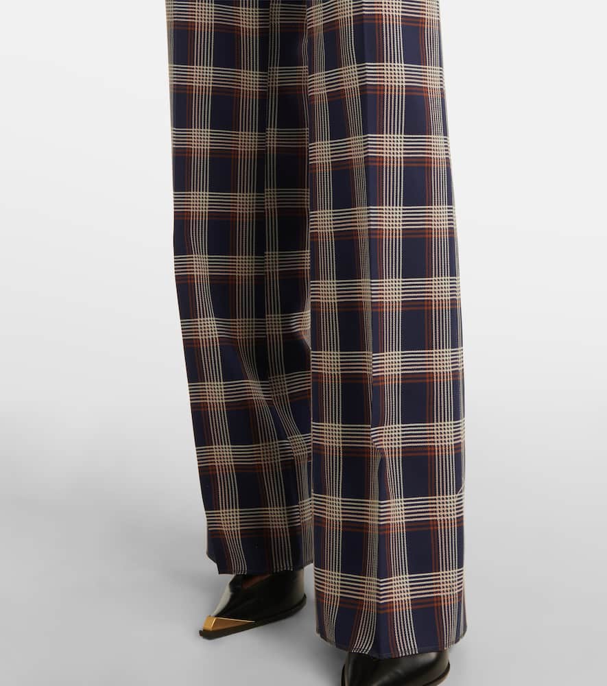 Checked high-rise wool wide-leg pants