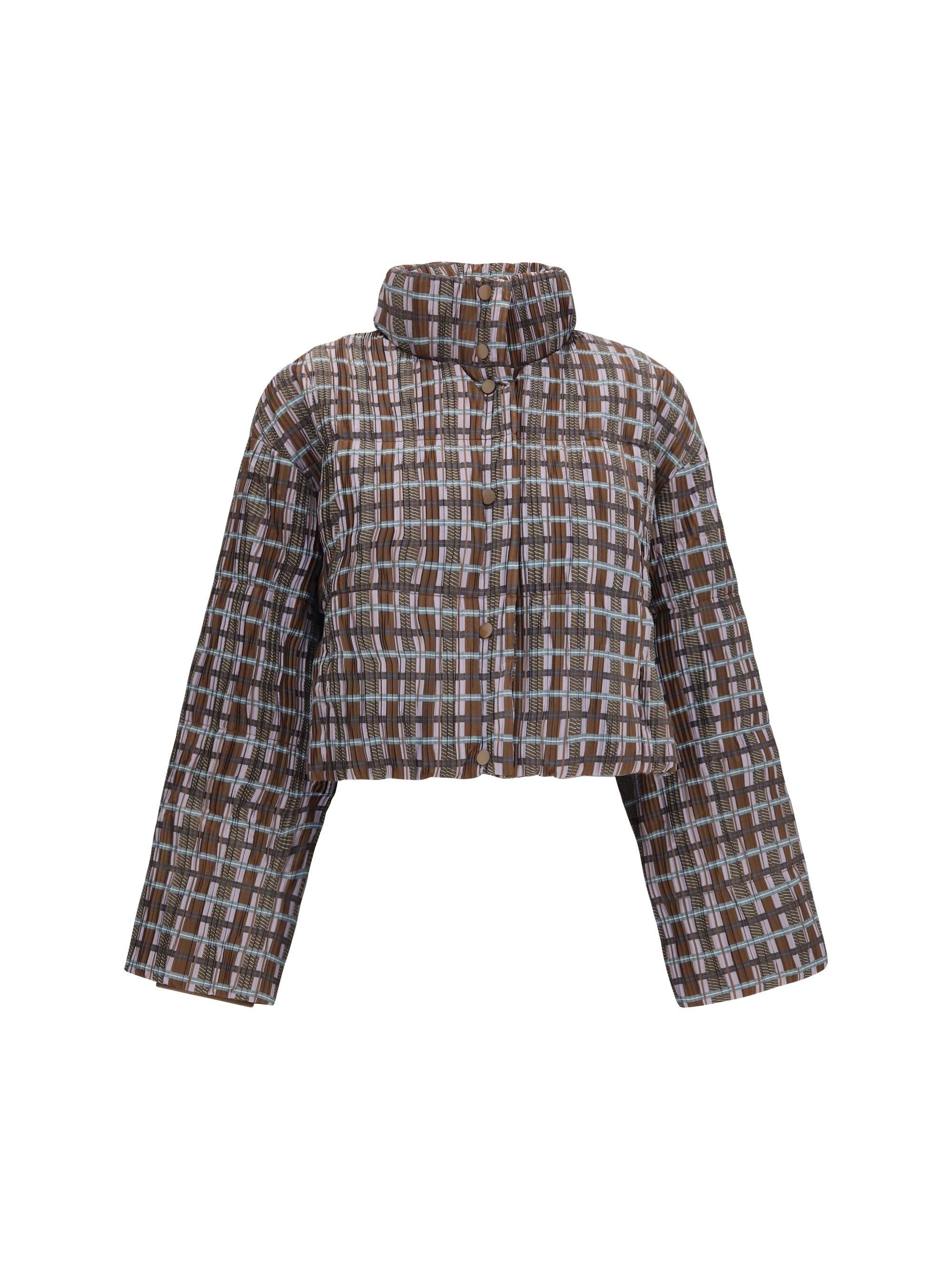 Quilted Cropped High-Neck Down Jacket — Brown