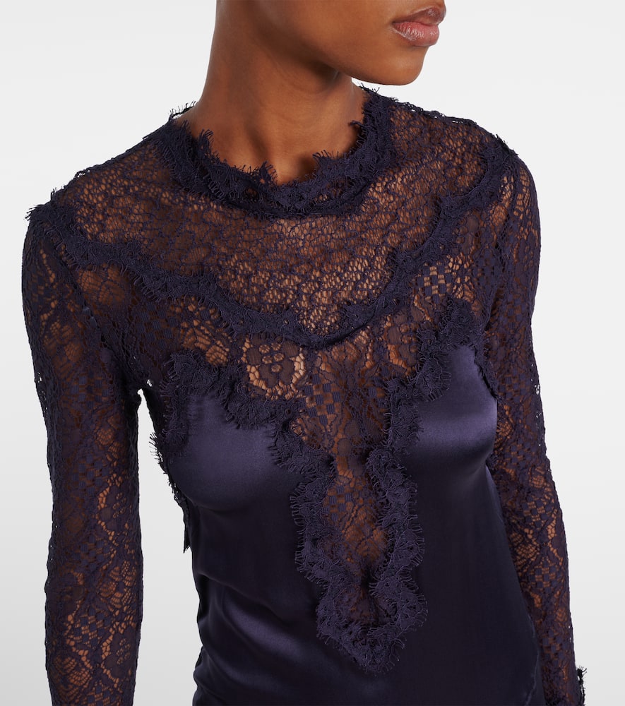 Dolores lace-trimmed silk-blend satin gown