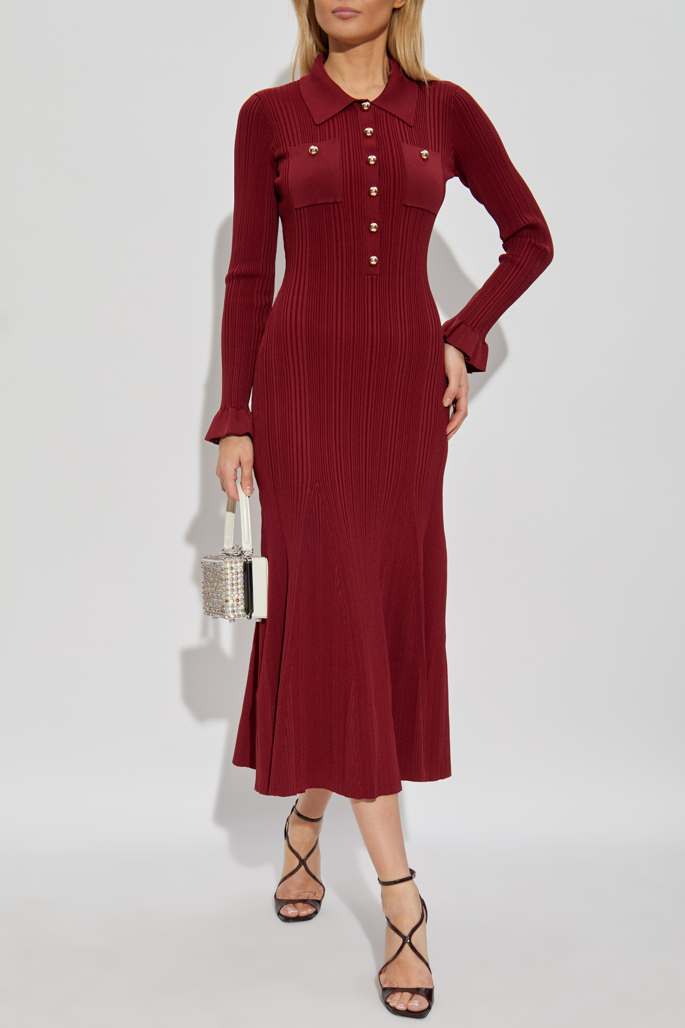 Ribbed Dress With Pockets, Women's, Burgundy