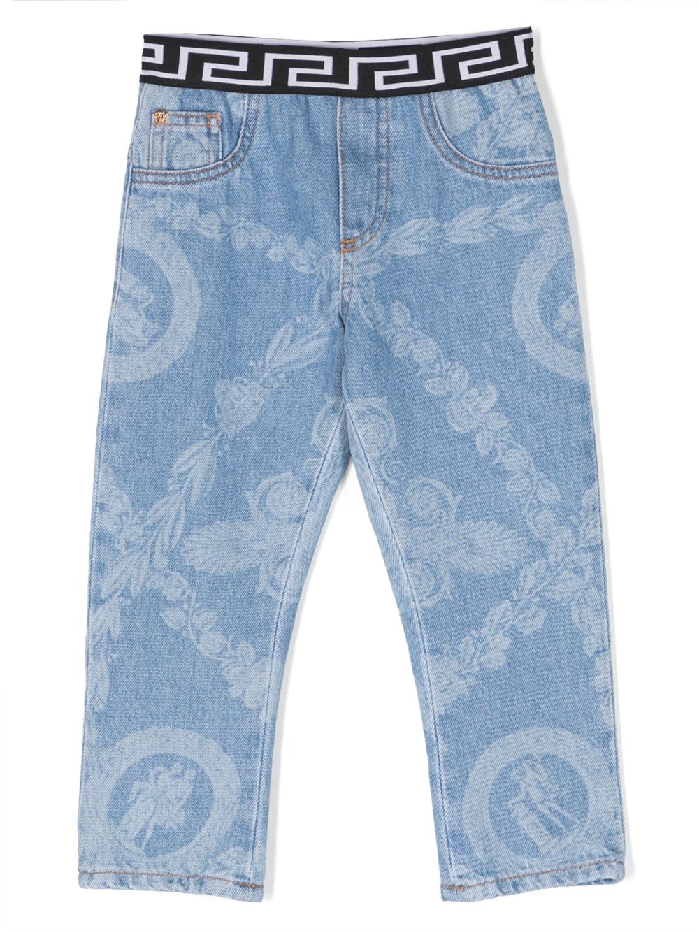 Greca.print waistband jeans - Blue
