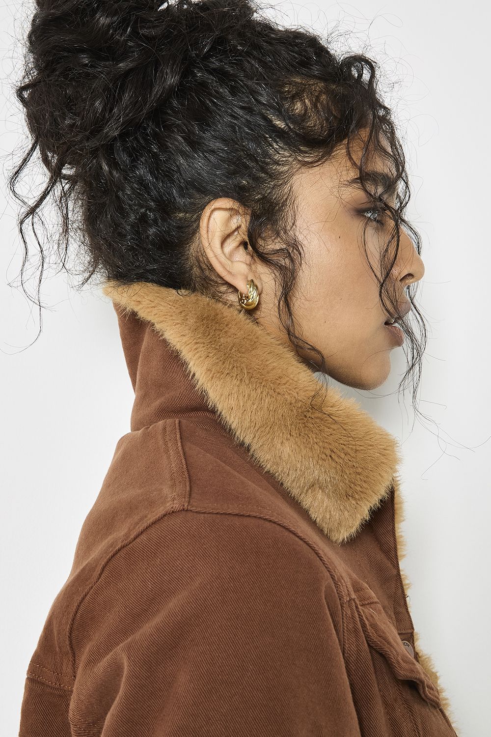 Apricot Women's Faux Fur Lined Denim Jacket in Terracotta