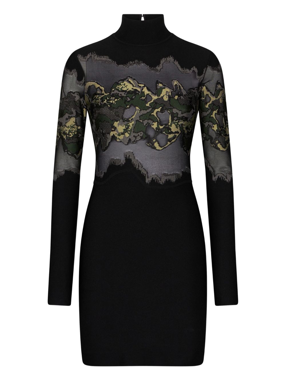 Long-sleeve camouflage-print minidress - Black