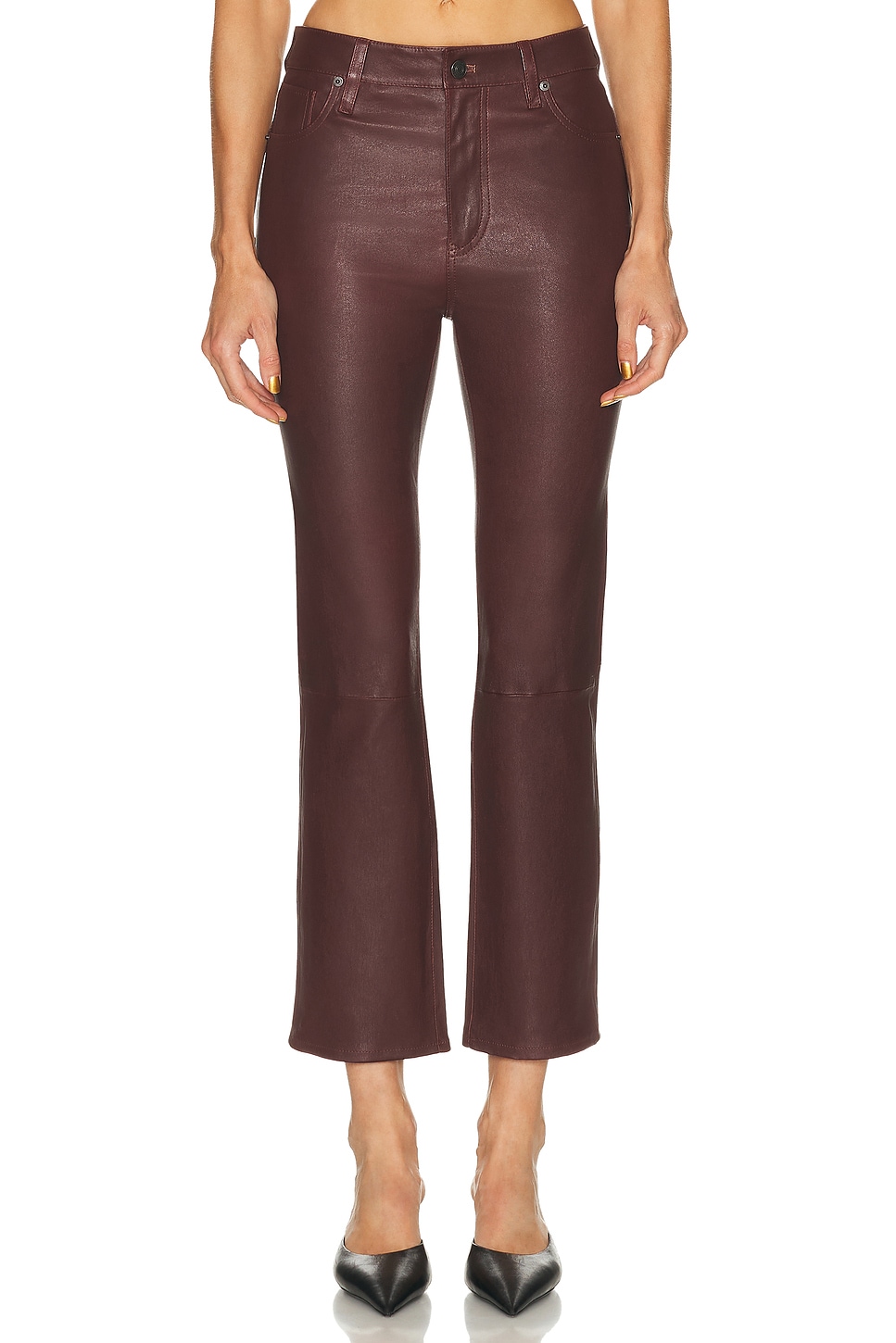 FRAME Leather Reboot Crop Pant in Wine