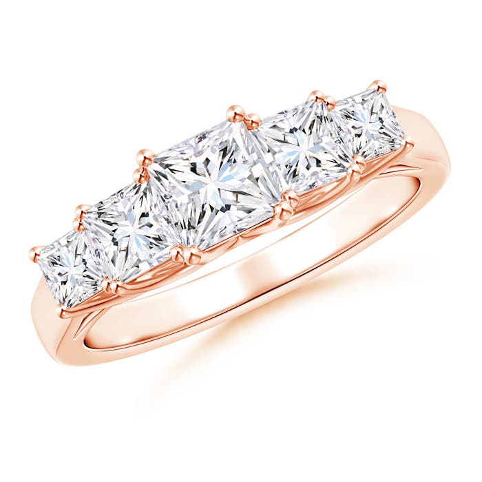 Angara 0.52 Carat Graduated Princess-Cut Trellis Diamond Five Stone Ring in 14K Rose Gold