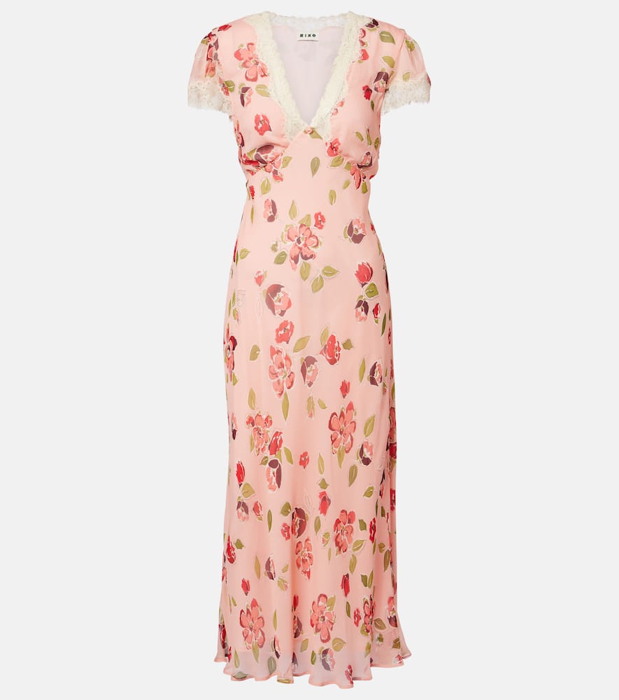 Clarice floral lace-trimmed midi dress