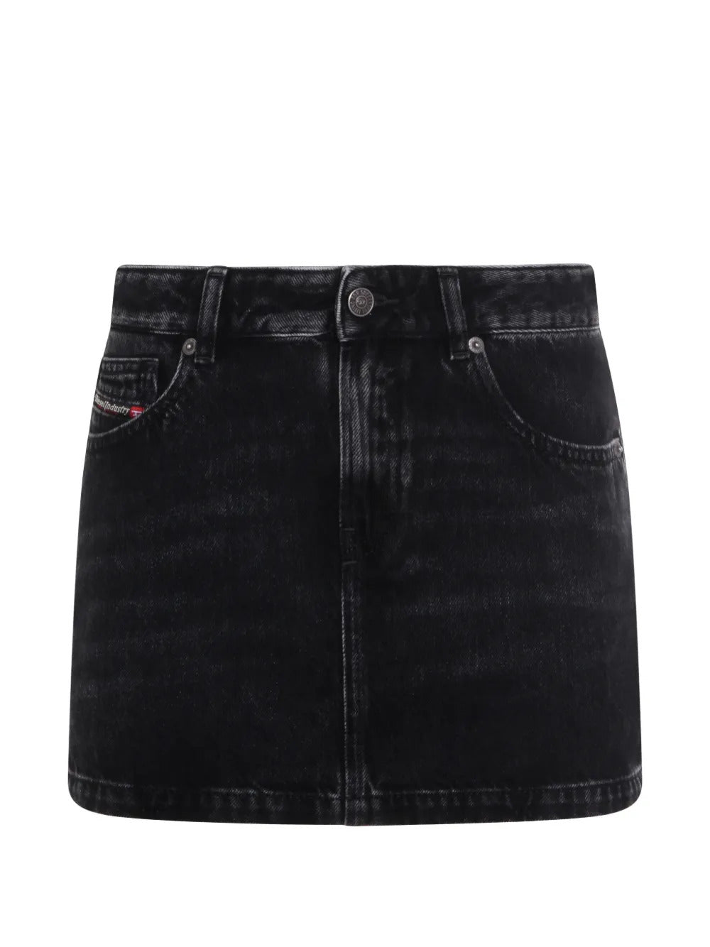 Denim Skirt with Signature Jeans Pocket, Jacron Back Patch, Button & Zip Closure, Five-Pocket Styling