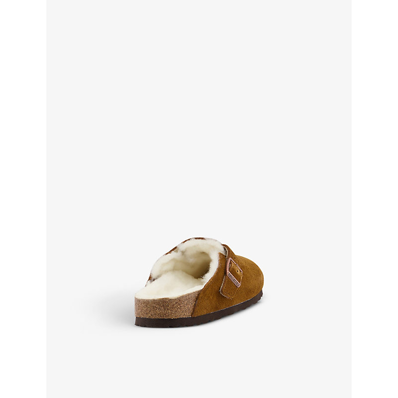 Womens Mink Boston Buckle-detail Suede and Shearling Sandals