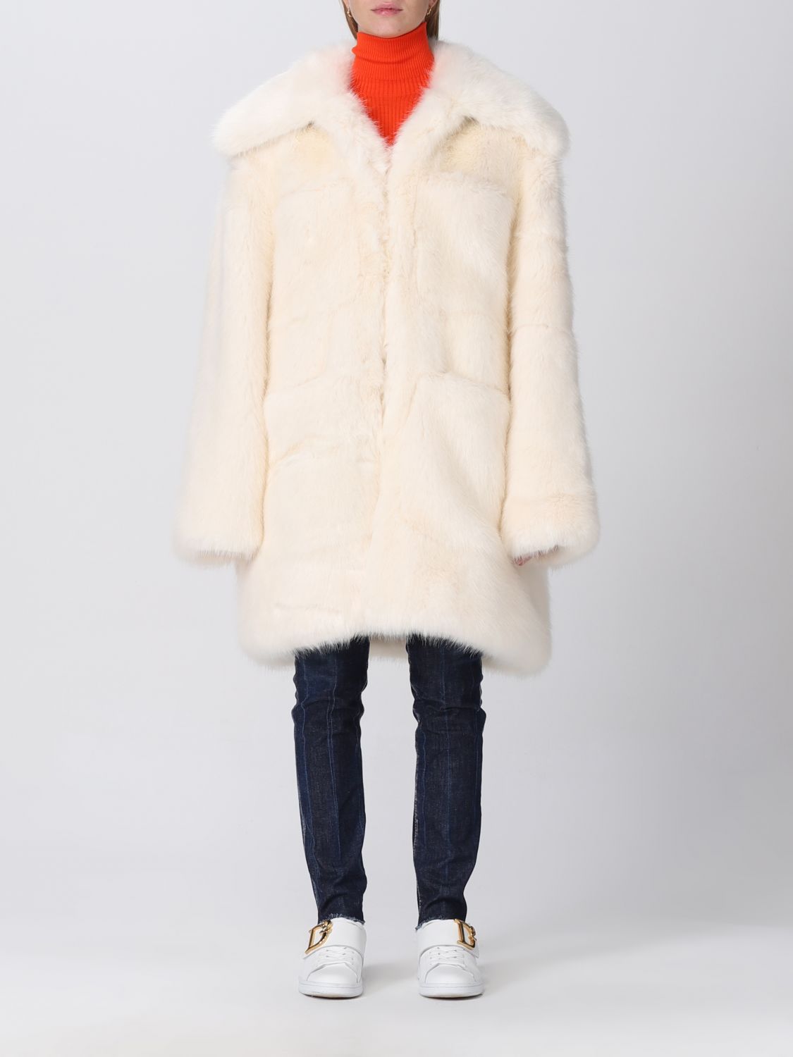 Fur Coats Woman color Yellow Cream