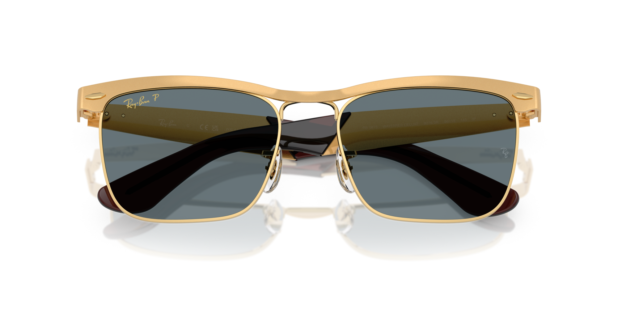 Ray - Ban Unisex Ray - Ban RB3875 WAYFARER DELUXE 92763R Sunglasses Metal Gold Blue Squared Polarized