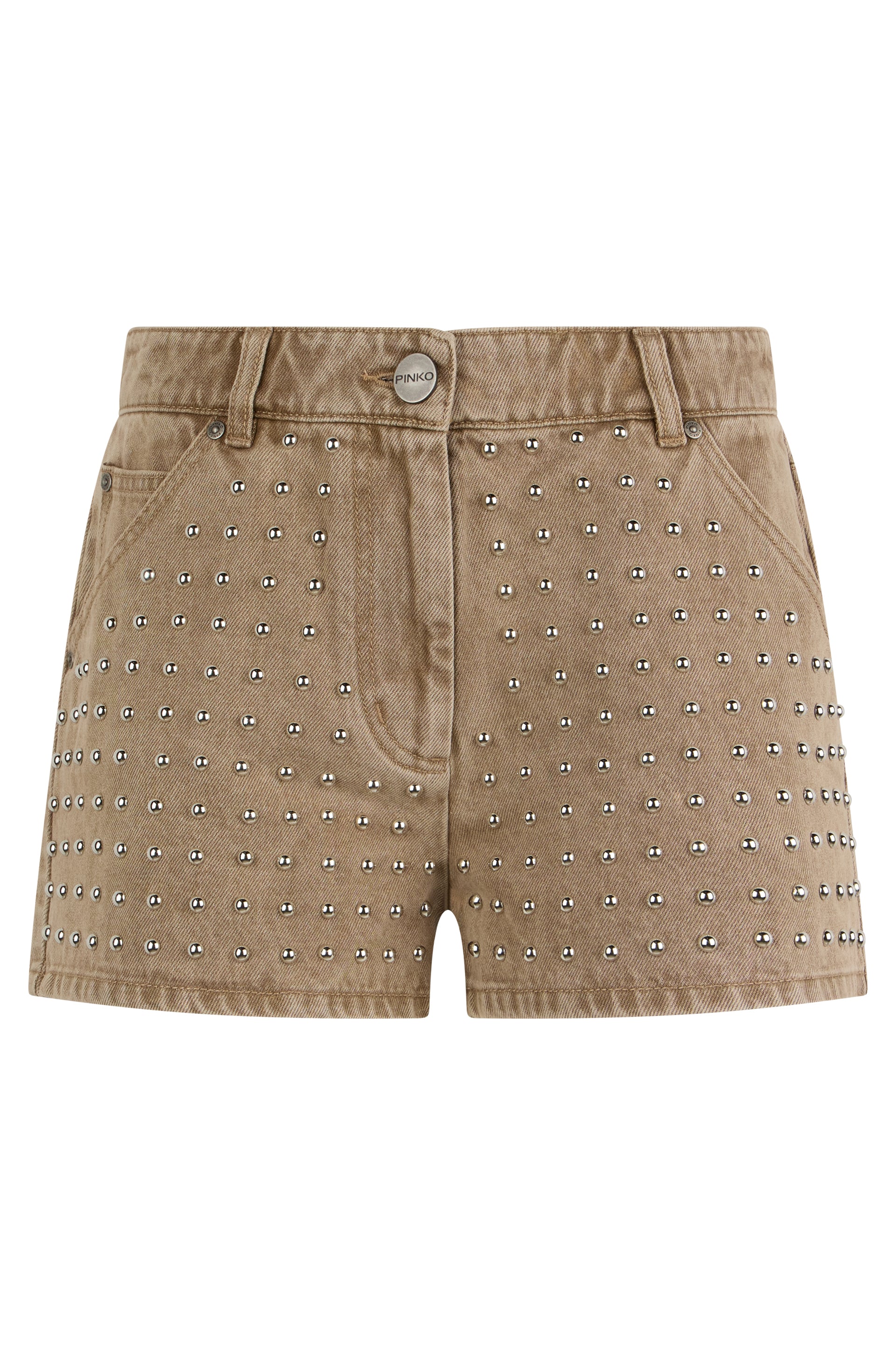Studded High-Waist Denim Shorts