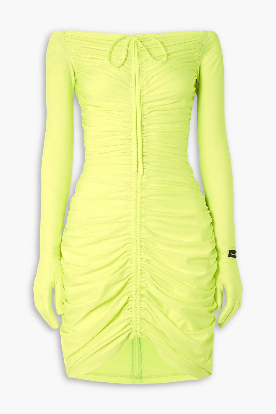 RICHARD QUINN - Off-the-shoulder ruched neon stretch-jersey mini dress - Yellow - UK 6