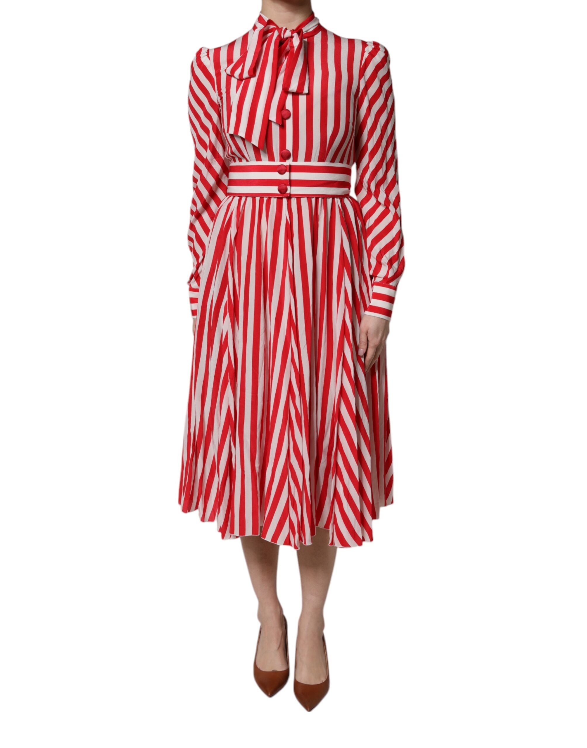 Striped Silk A-Line Dress — Red