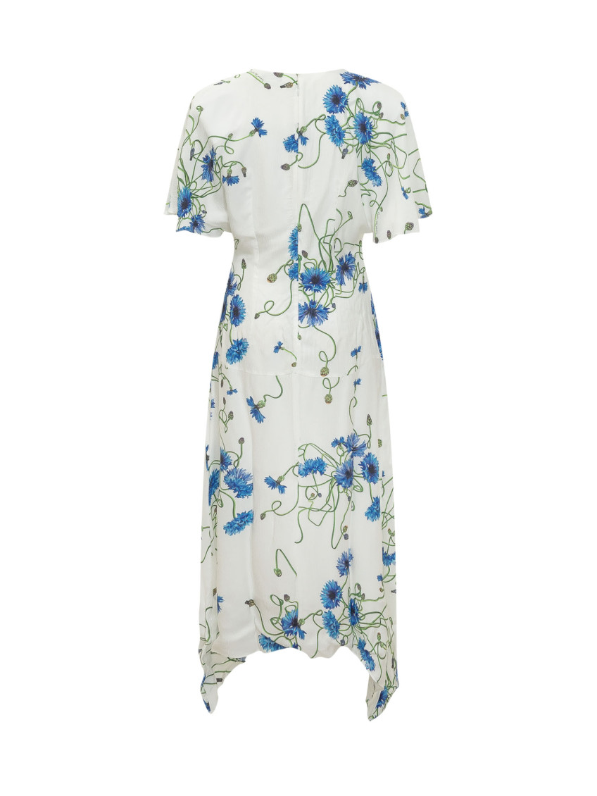 White Floral V Neck Midi Dress