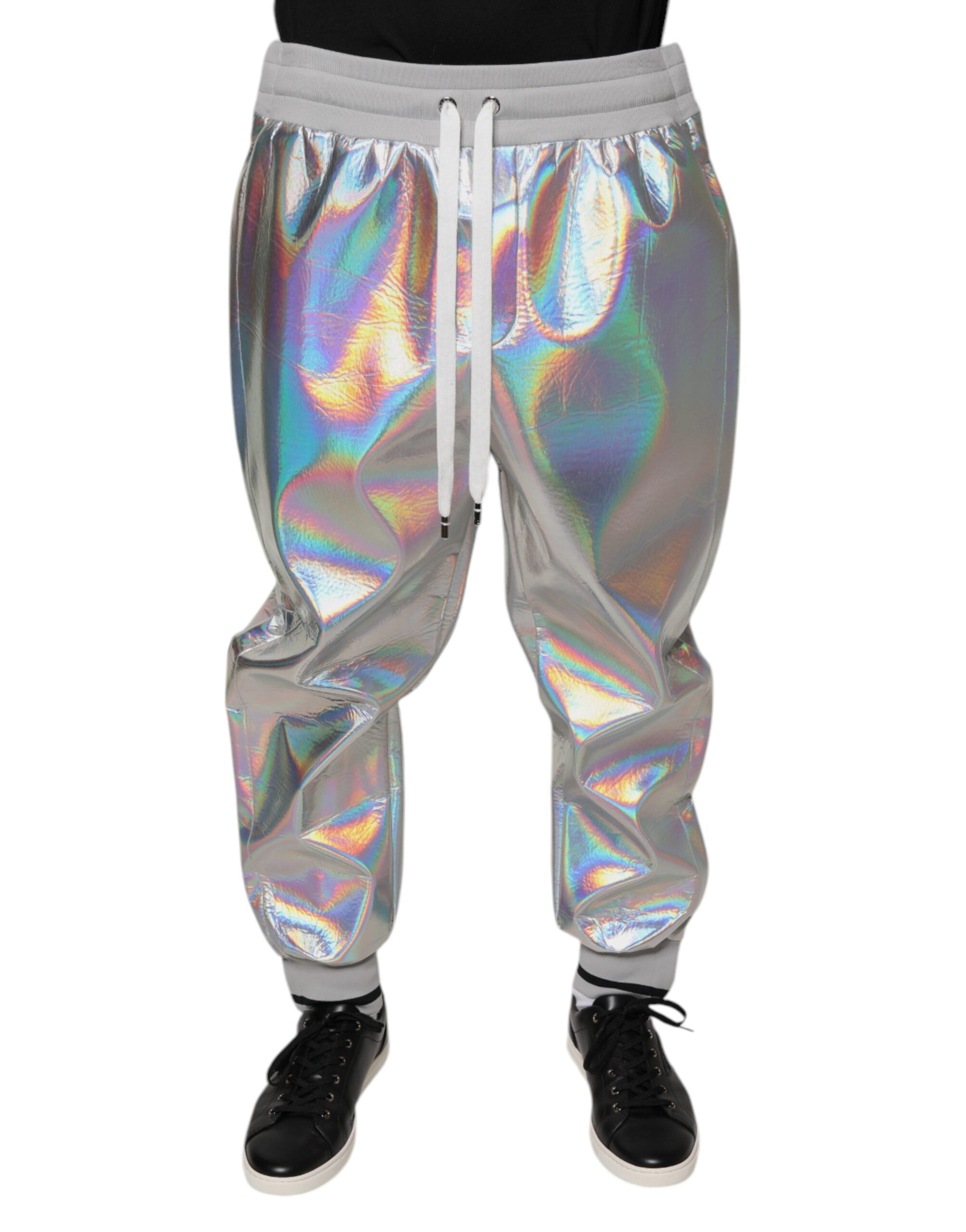 Iridescent Polyester Joggers — Silver