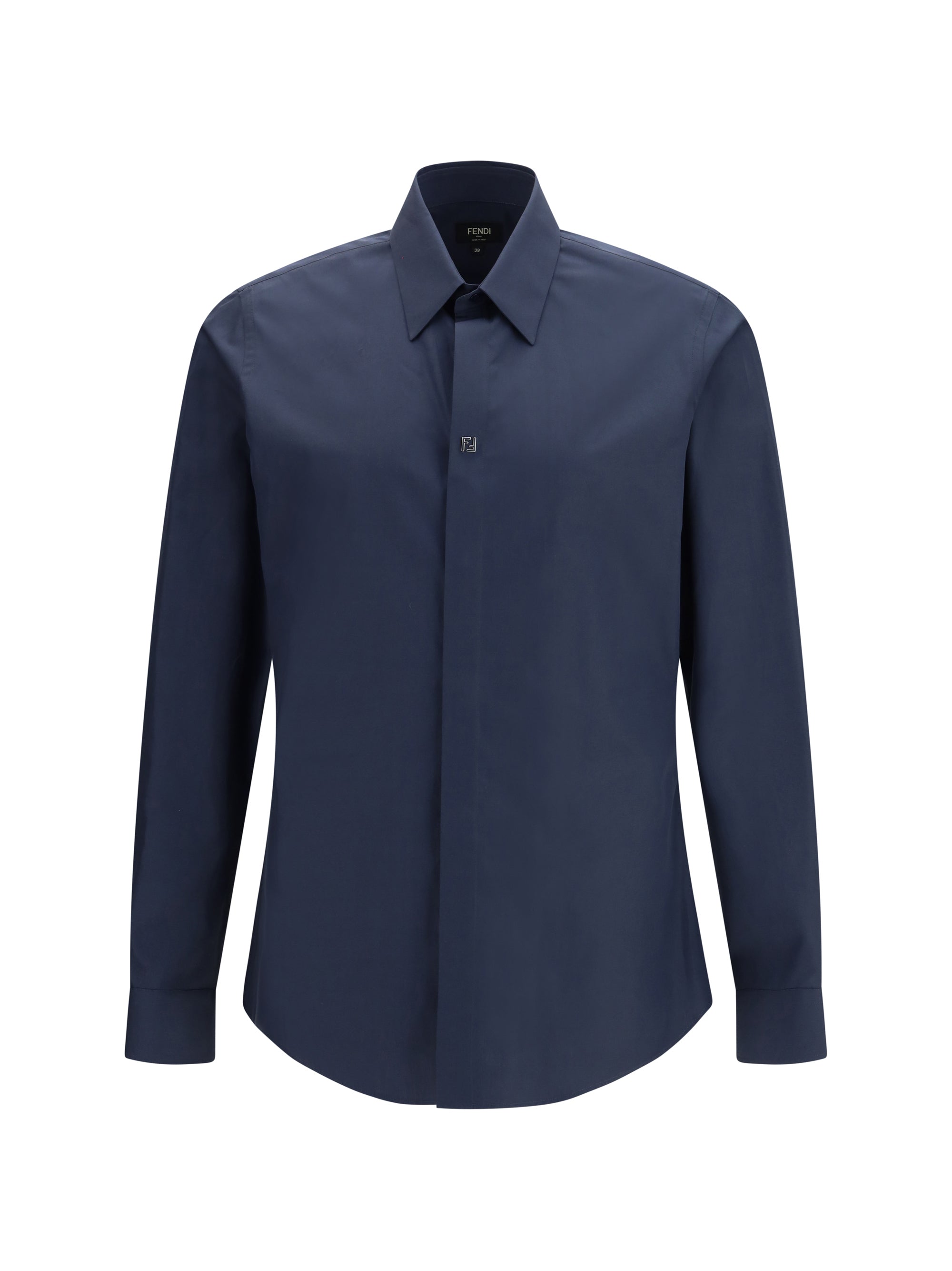 FF-Embellished Cotton Shirt — Navy