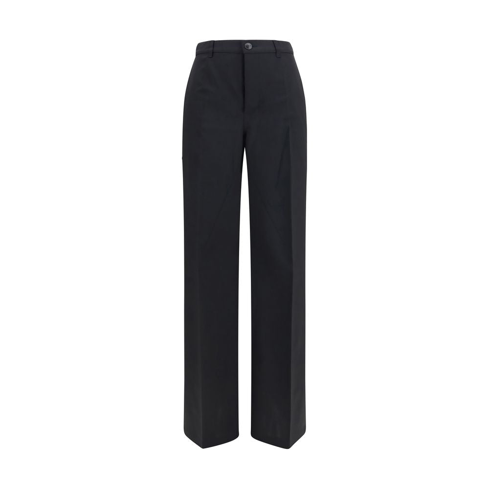 Wide-Leg Wool Trousers — Black