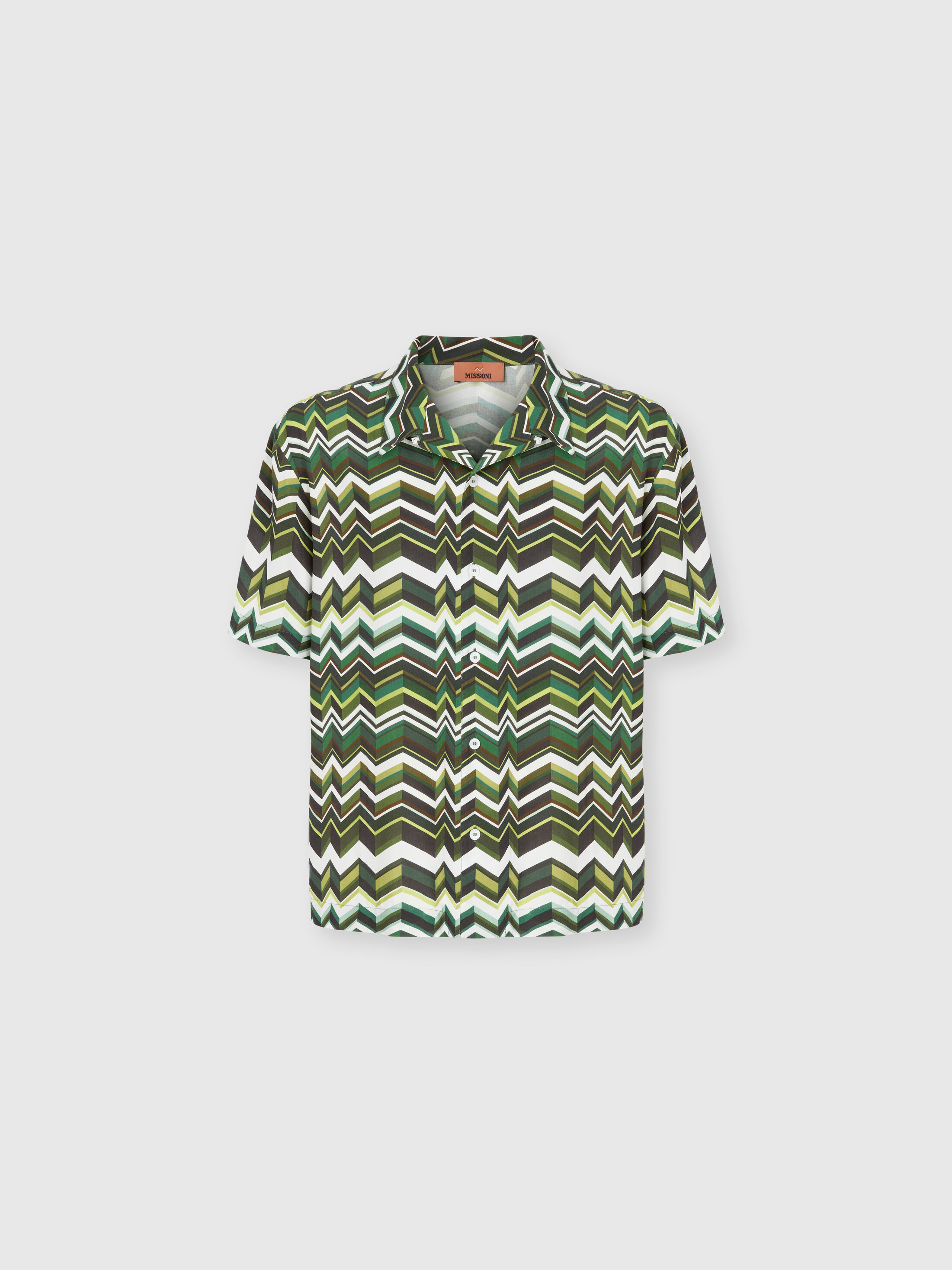 Missoni - Bowling shirt in viscose with zigzag print, Men, Blue