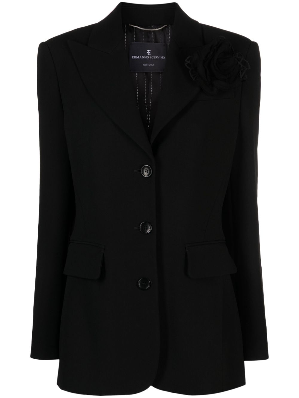 Floral-appliqué single-breasted blazer - Black