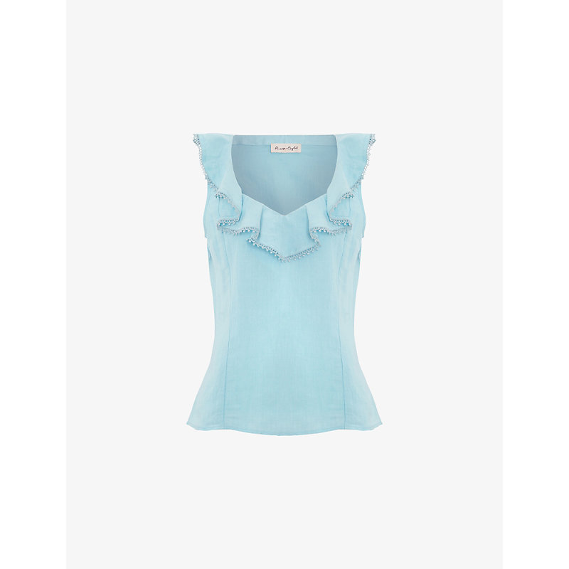 Womens Rhona Ruffle-Trim Linen-Blend Top