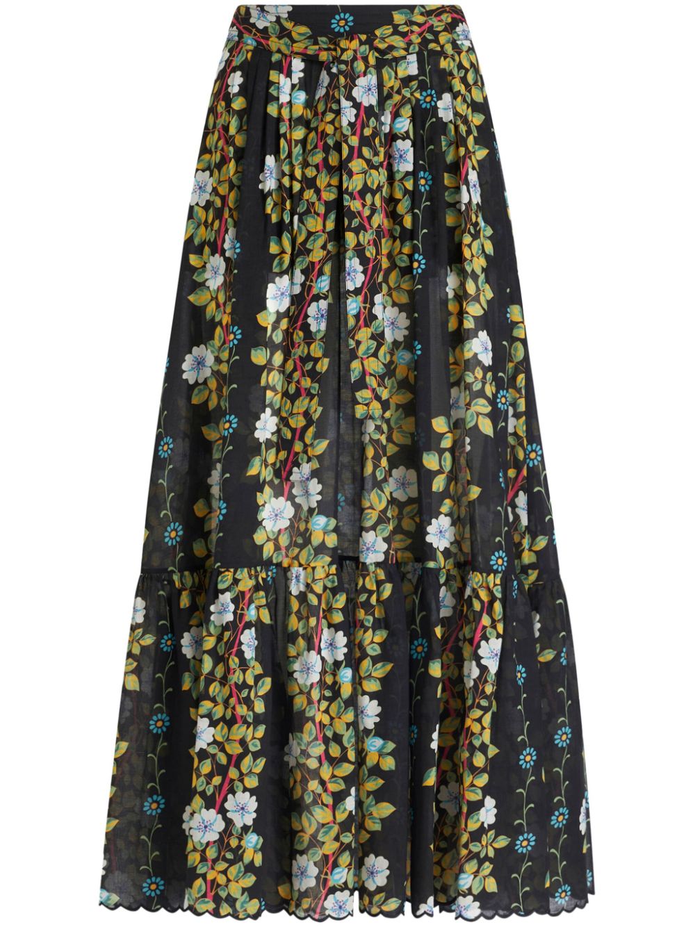 Floral-print cotton maxi skirt - Black