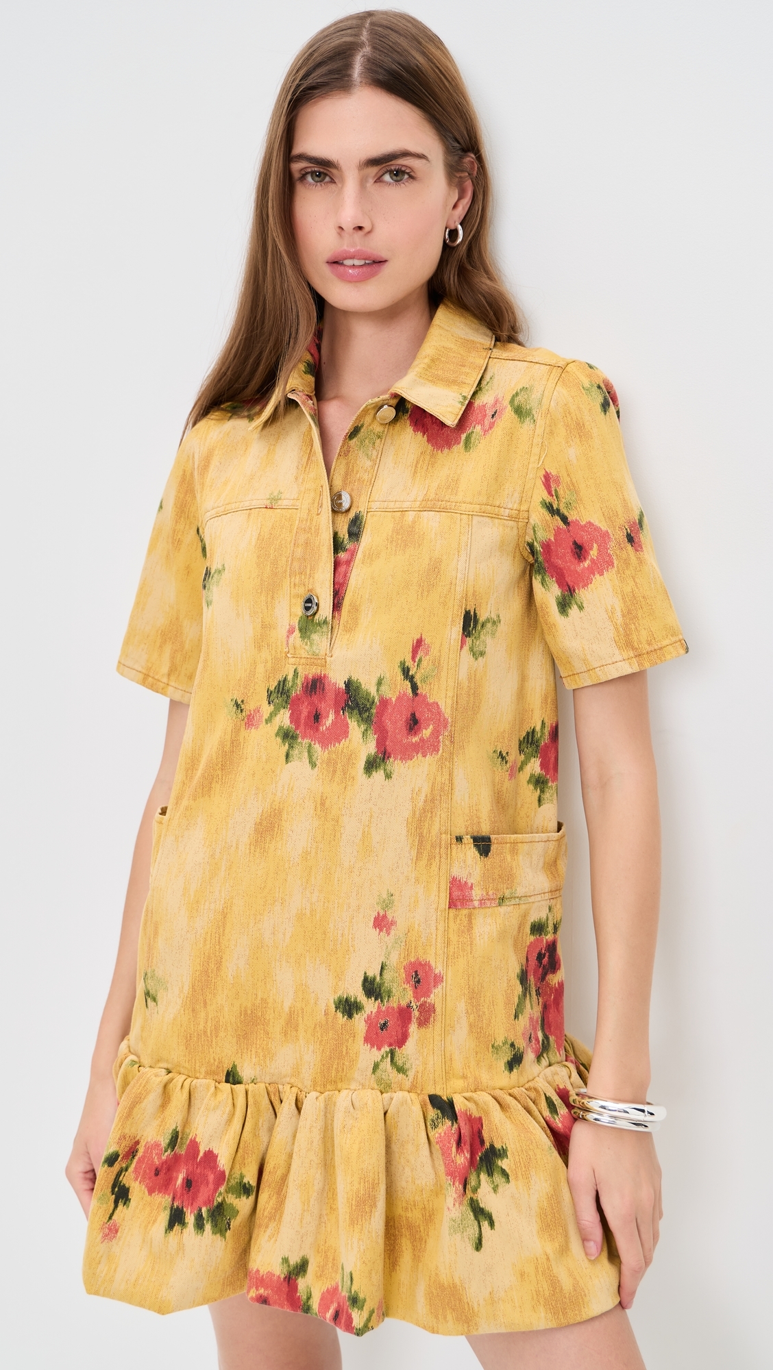 Print Peplum Mini Dress Vibrant Yellow
