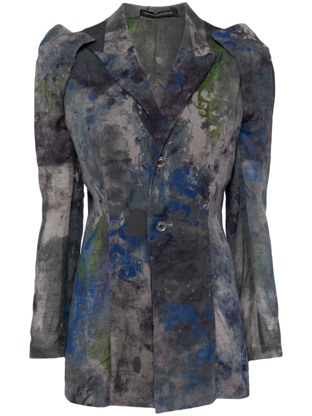 Abstract-pattern print cotton-blend blazer - Grey