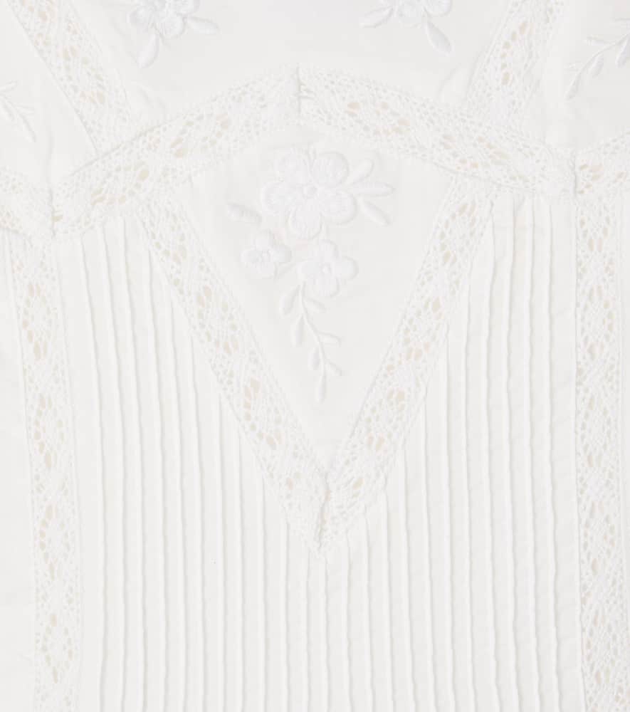 Lace-trimmed embroidered cotton dress