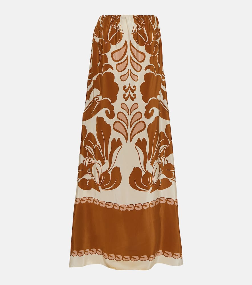 Printed strapless silk maxi dress