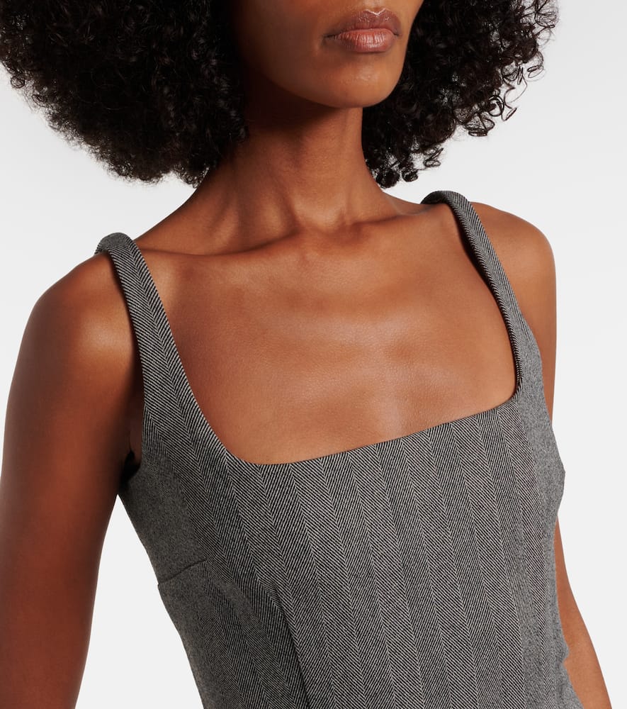 Chevron wool-blend midi dress