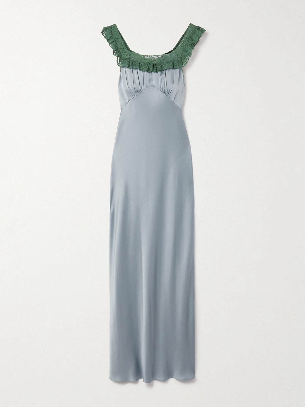 Lace-trimmed Silk-satin Gown - Blue