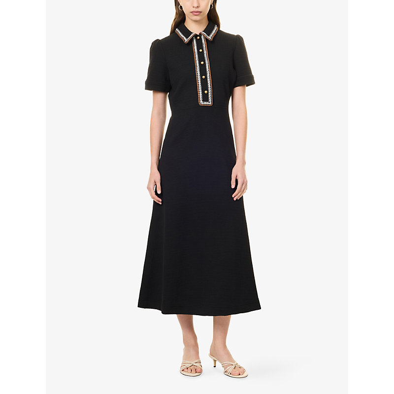 Womens Textured Fit-And-Flare Jersey Midi Dress