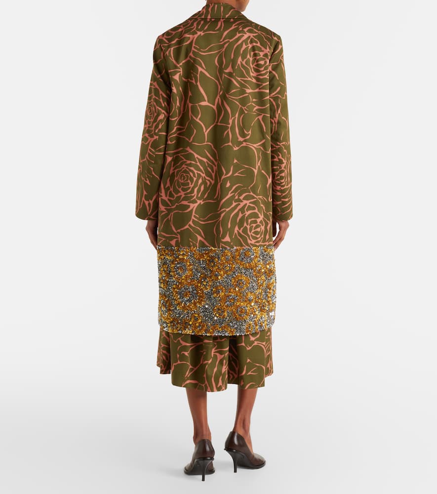 Floral sequined cotton wrap coat