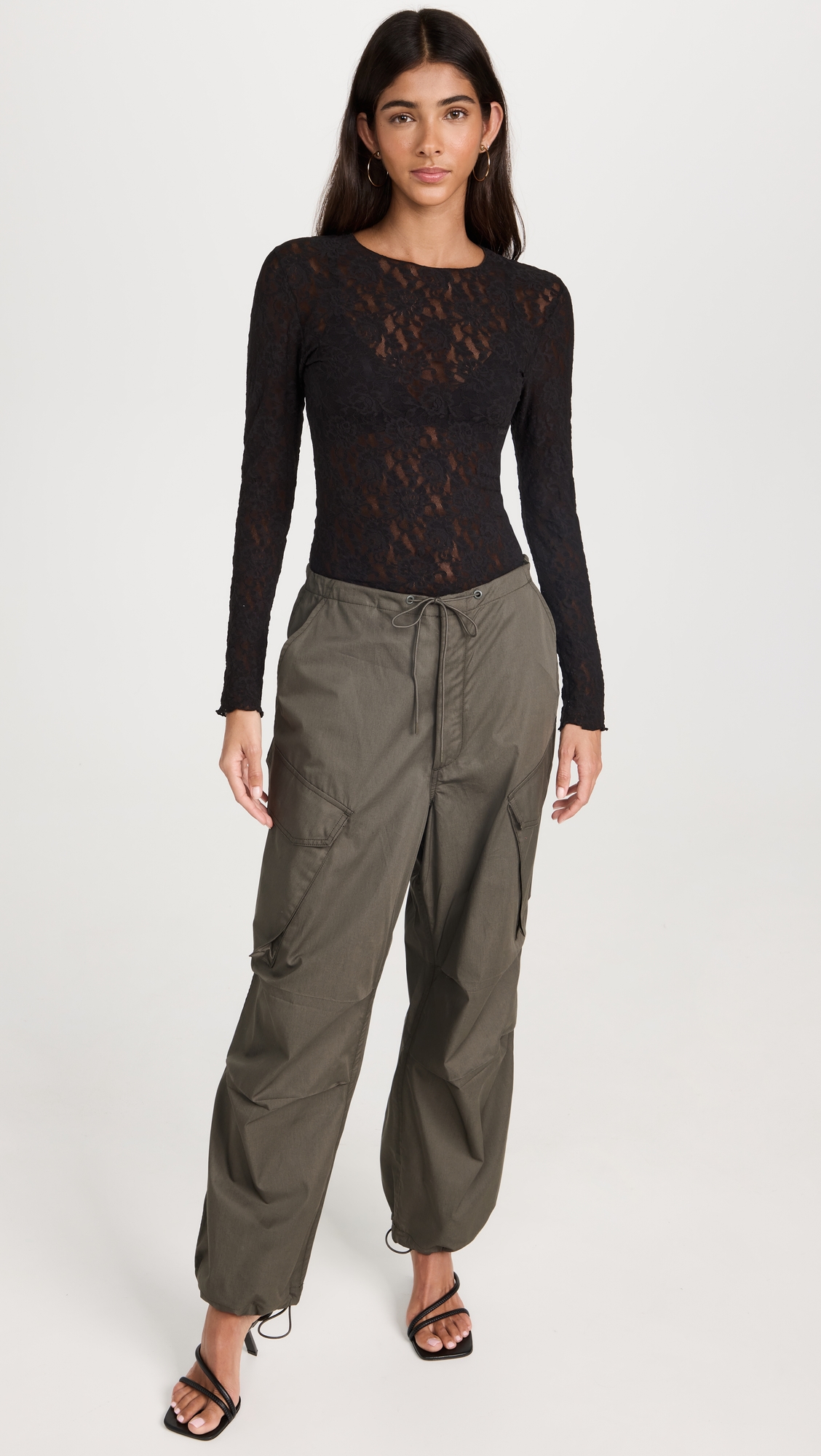 Signature Lace Unlined Long Sleeve Top Black