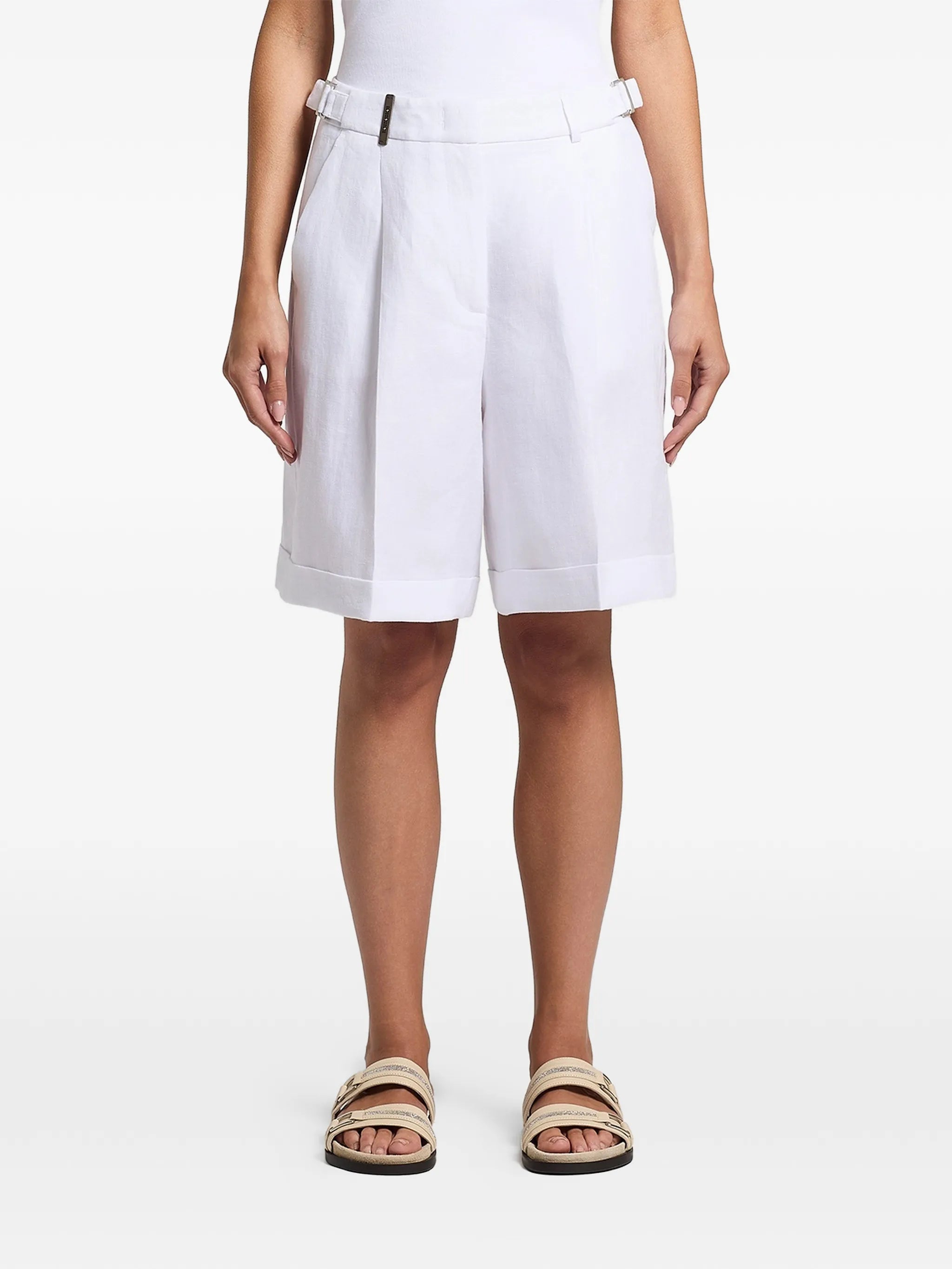 Pleated Tailored Shorts — White