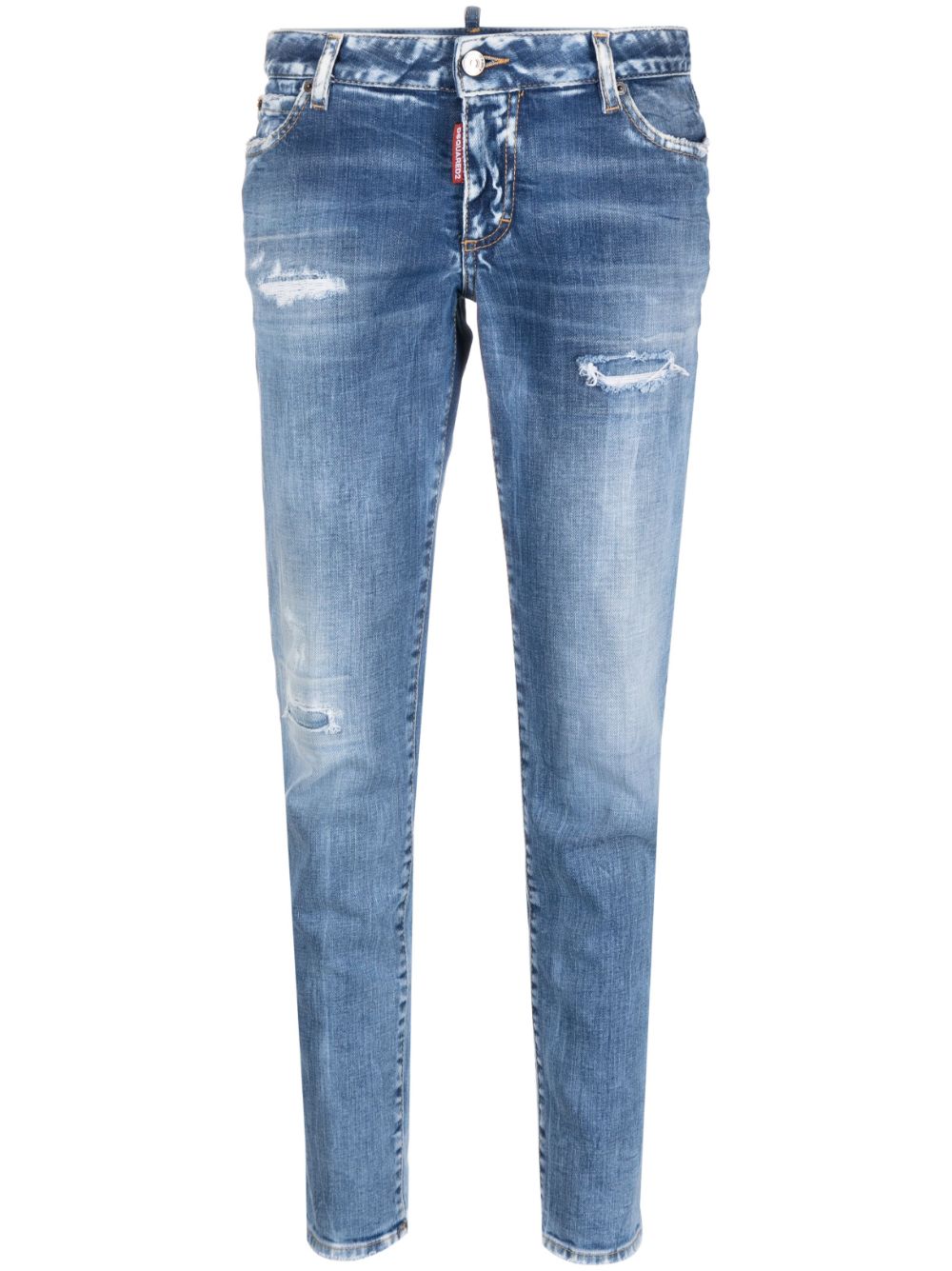 Distressed-effect cropped jeans - Blue