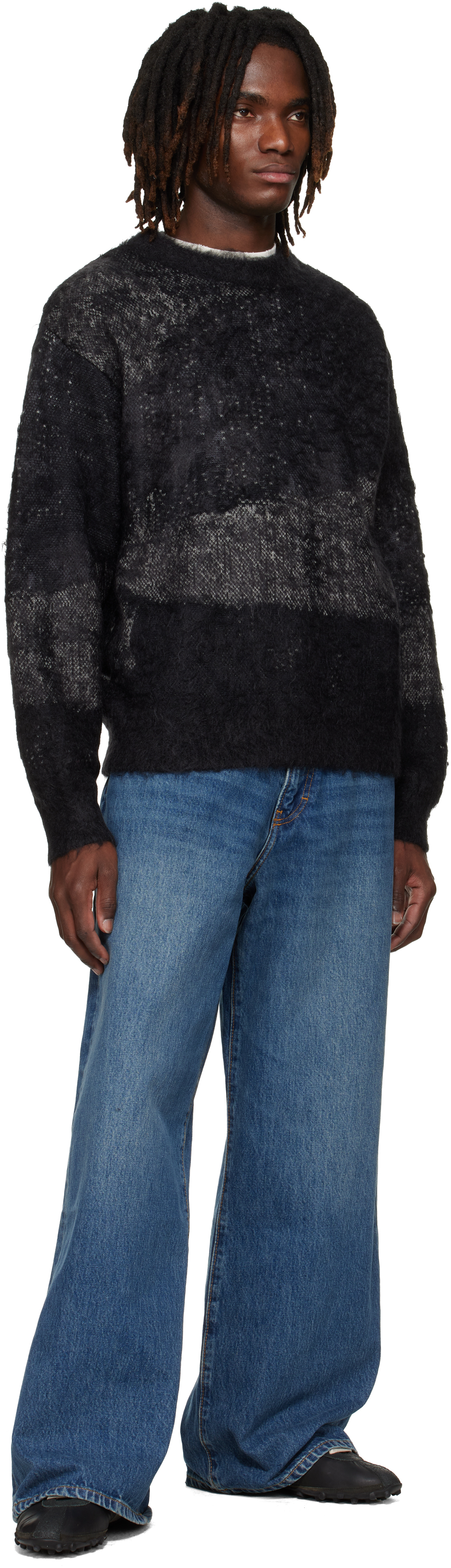 Black & Gray Abstract Jacquard Mohair Sweater