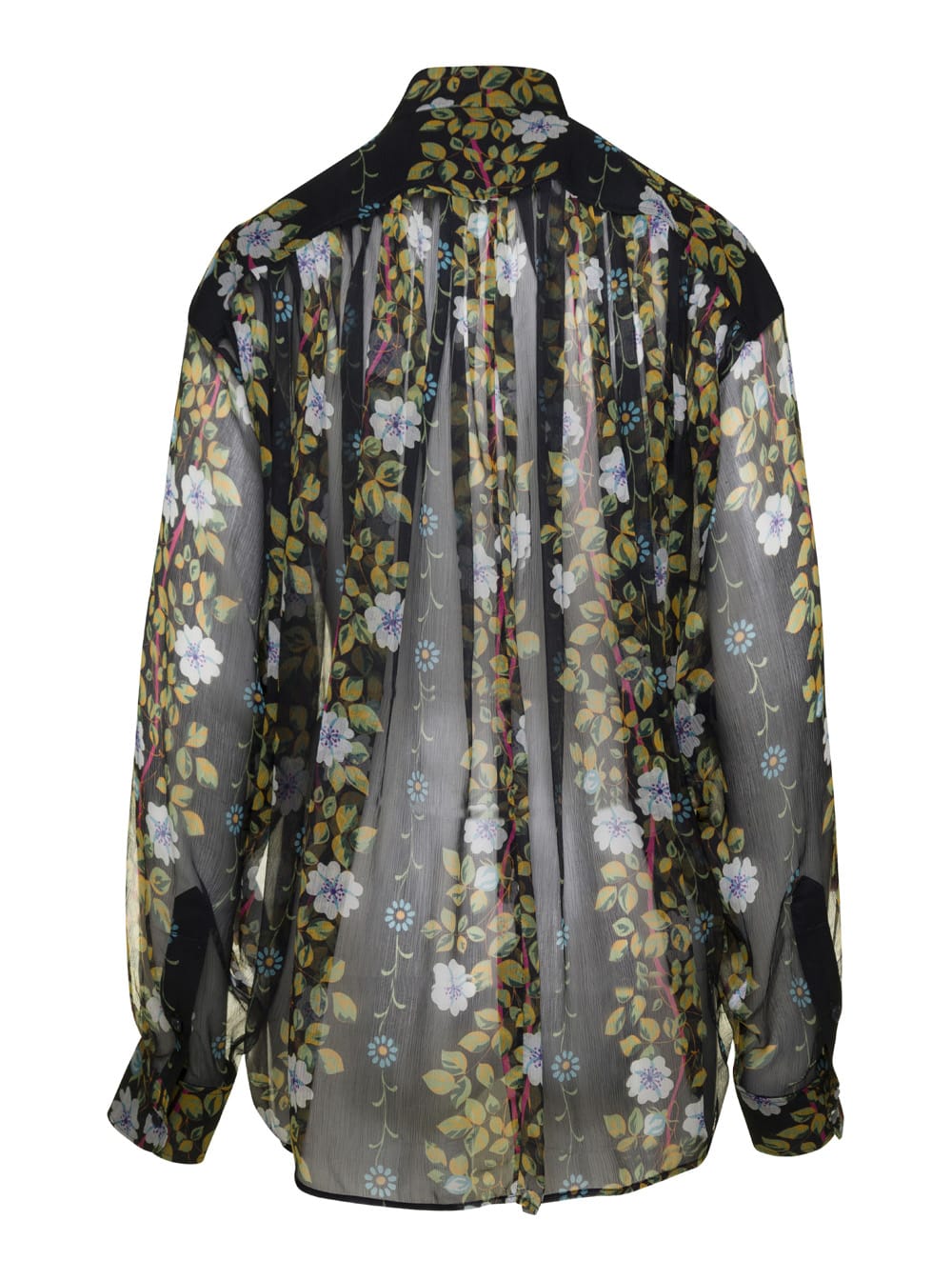 Black Semi-Sheer Floral Print Blouse In Silk Woman
